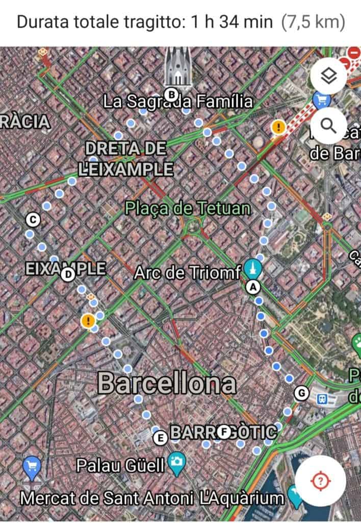 Mappa del mio itinerario Cosa vedere a Barcellona in 1 giorno
